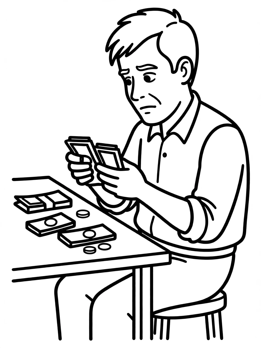 Cyril Figgis nervously counting money
