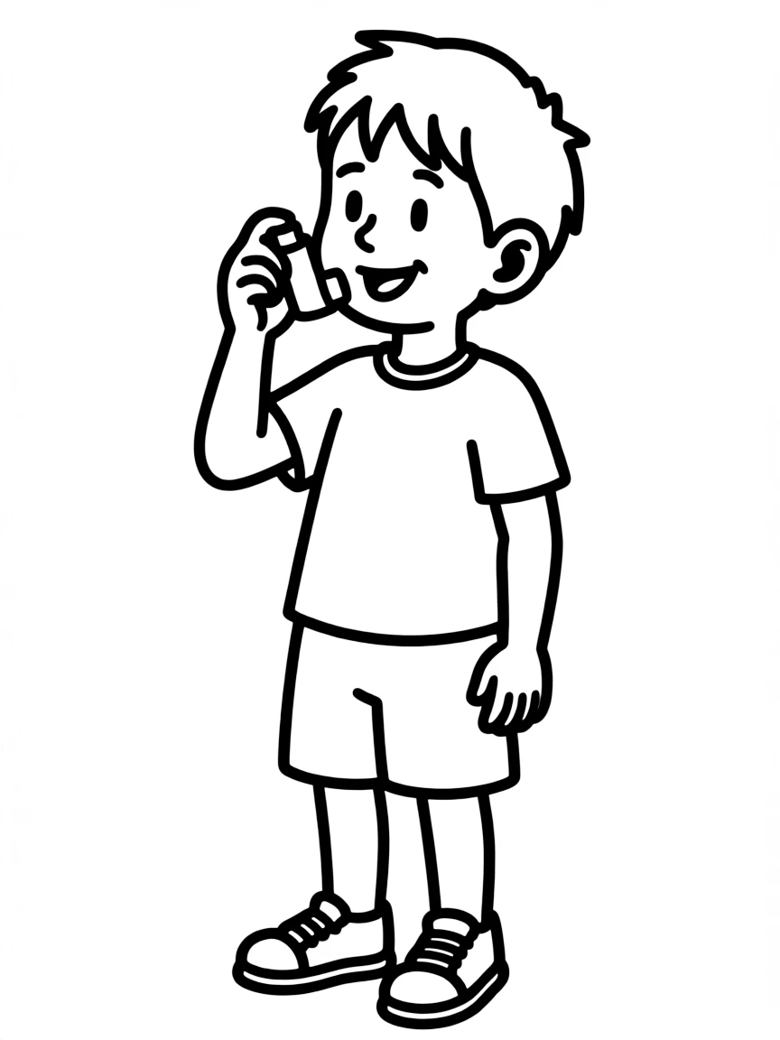 Rudy Stieblitz using his inhaler but looking happy