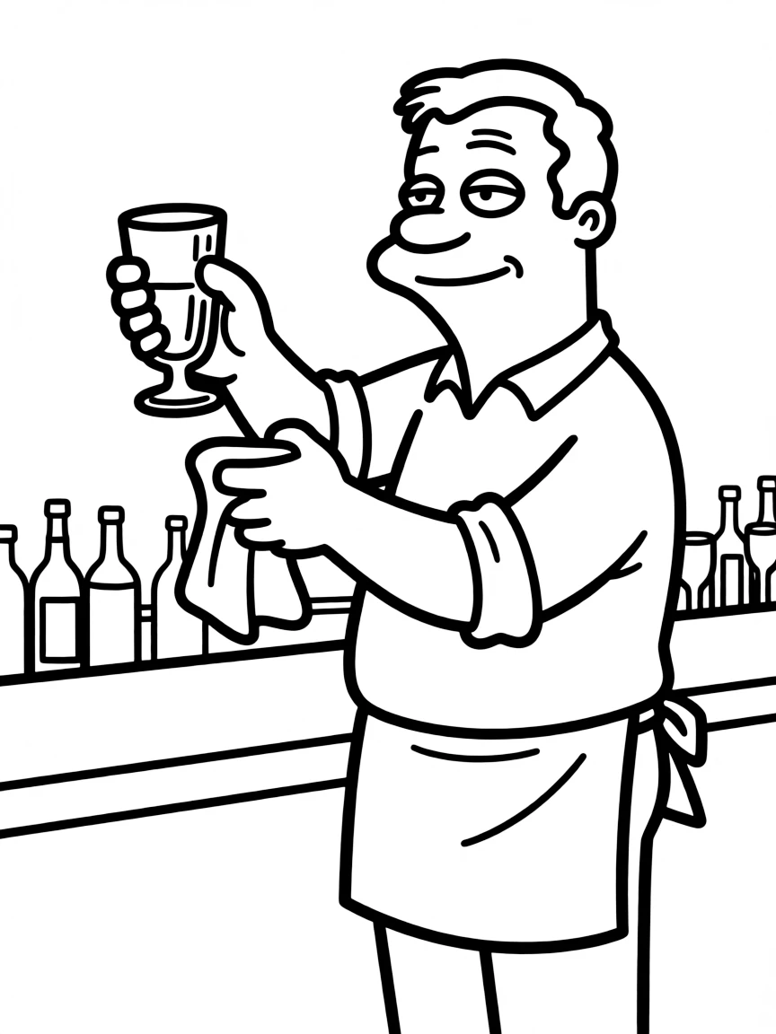 Moe Szyslak cleaning a glass at his tavern