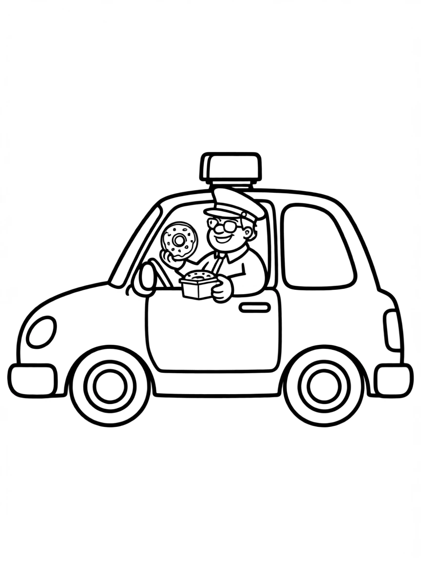 Chief Wiggum eating donuts in his police car