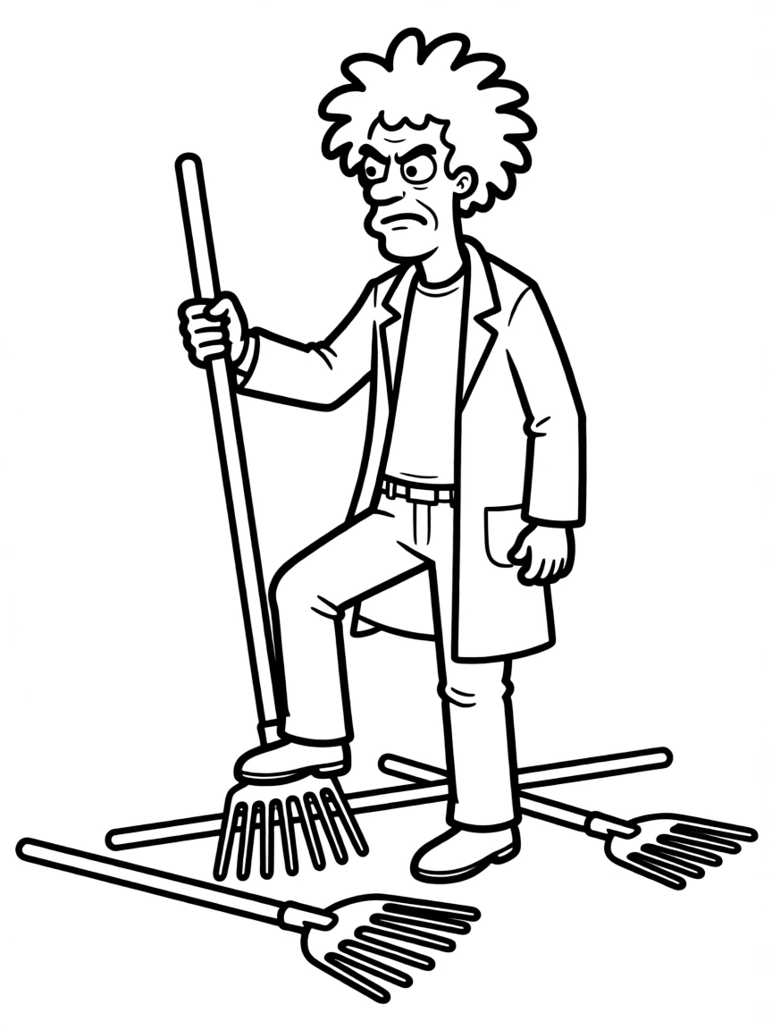 Sideshow Bob stepping on rakes with annoyed expression