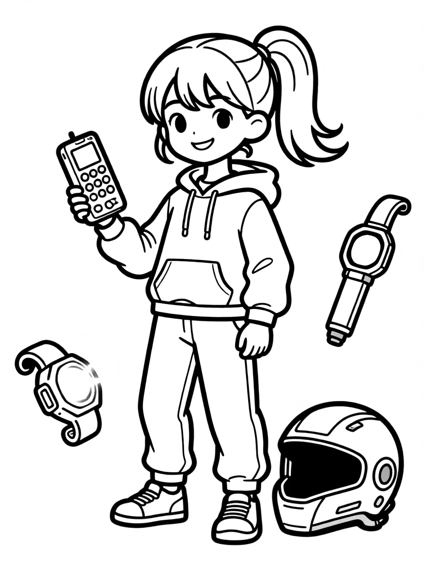 Amy Wong in her pink sweatsuit with futuristic tools