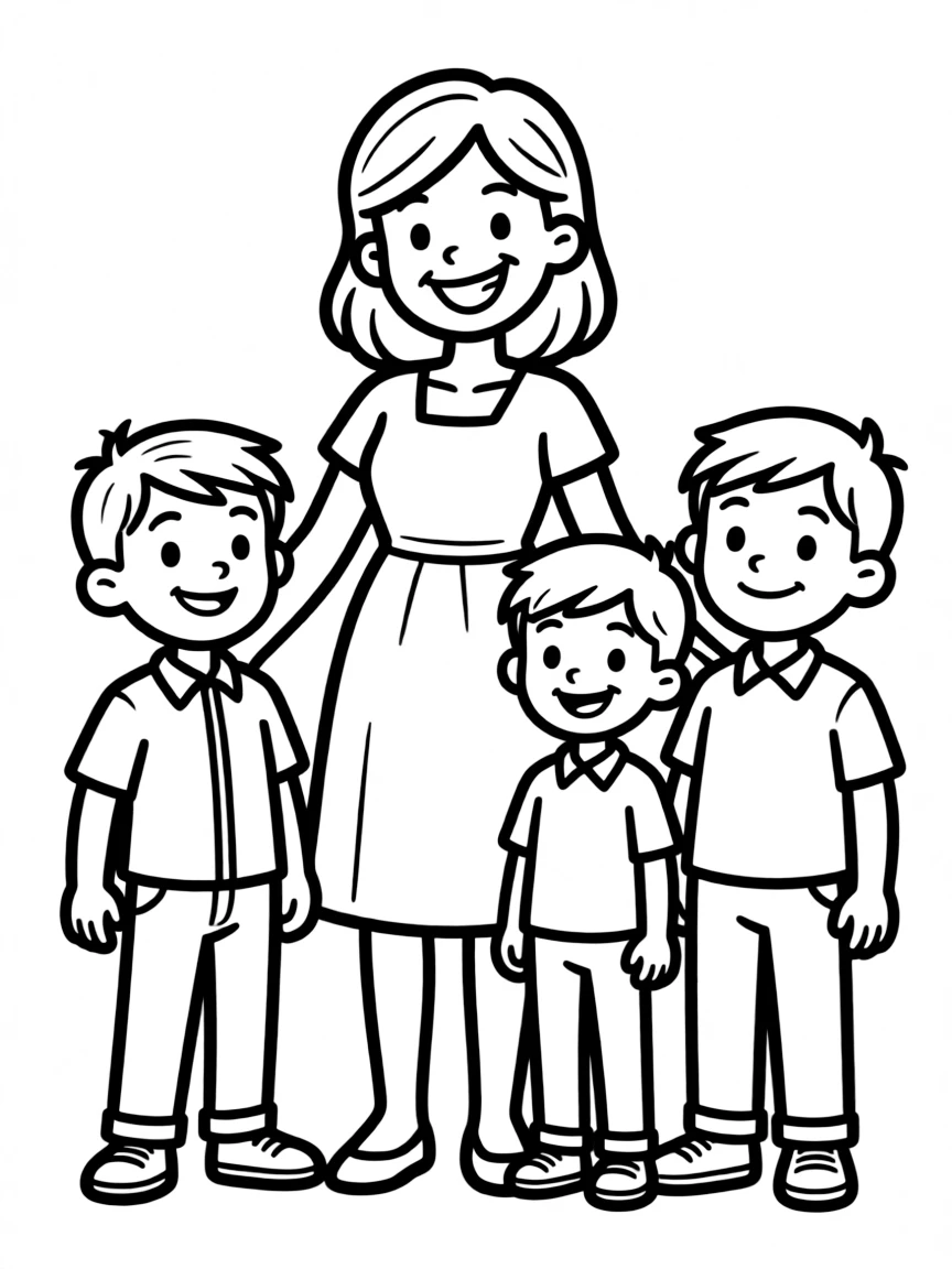 Mom with her three sons and evil corporate smile