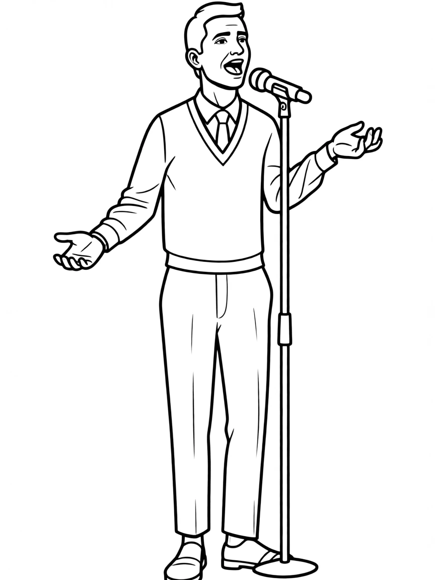 Andy Bernard in his preppy outfit singing a cappella