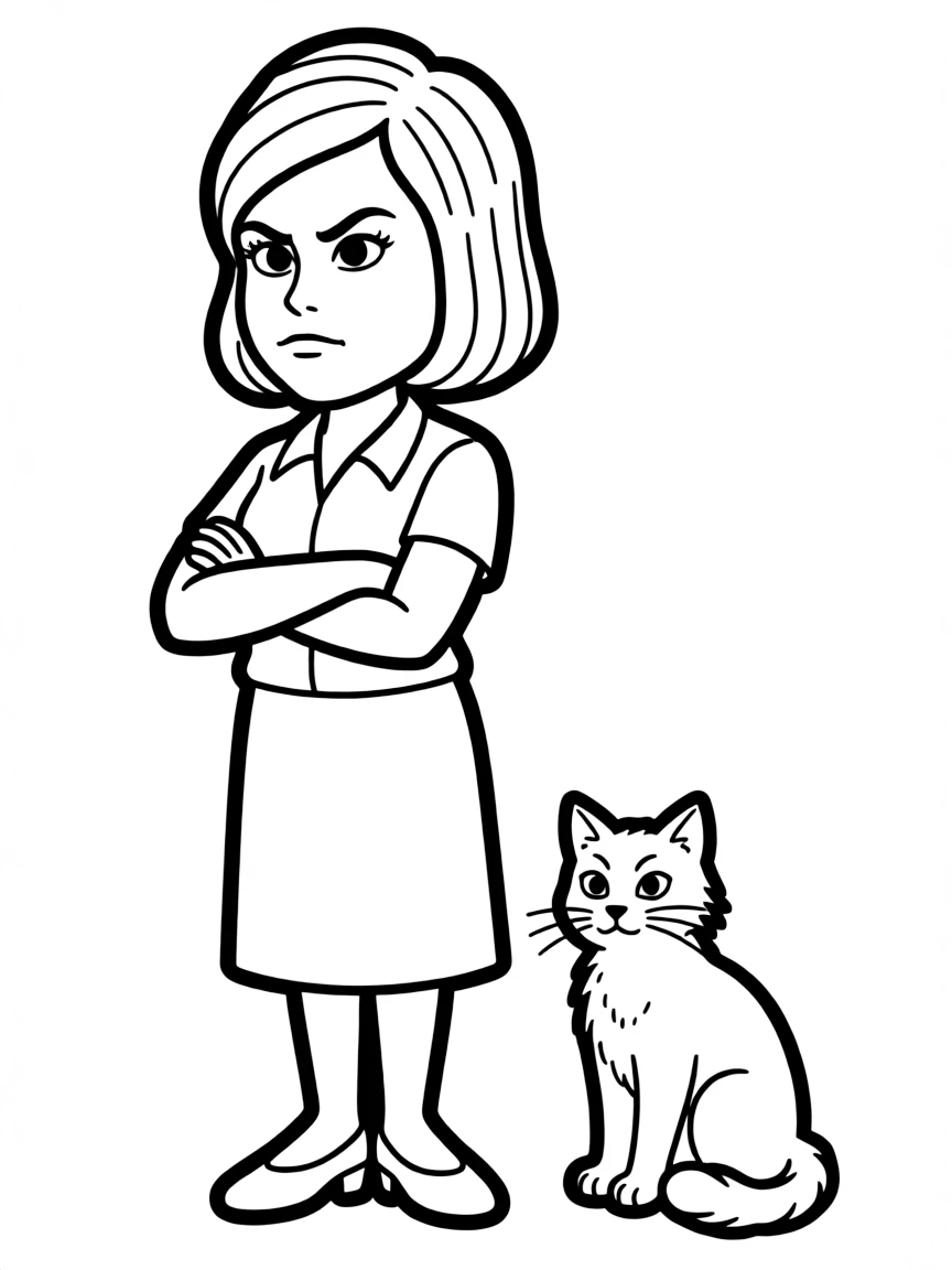 Angela Martin with her cat and judgmental stare