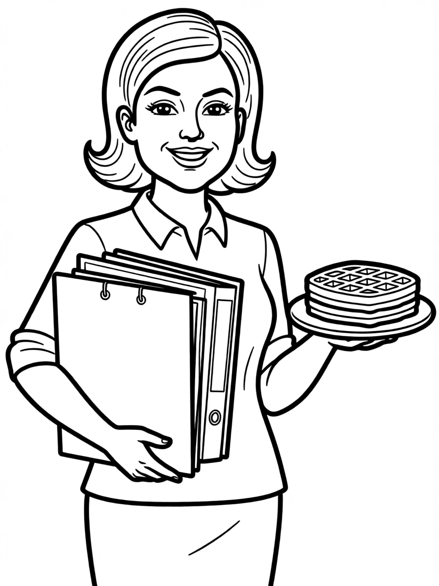 Leslie Knope with her binders and waffles