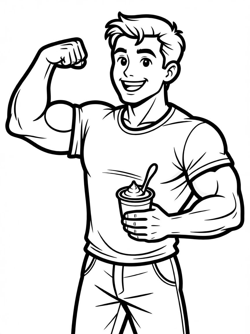 Terry Jeffords flexing his muscles while holding yogurt