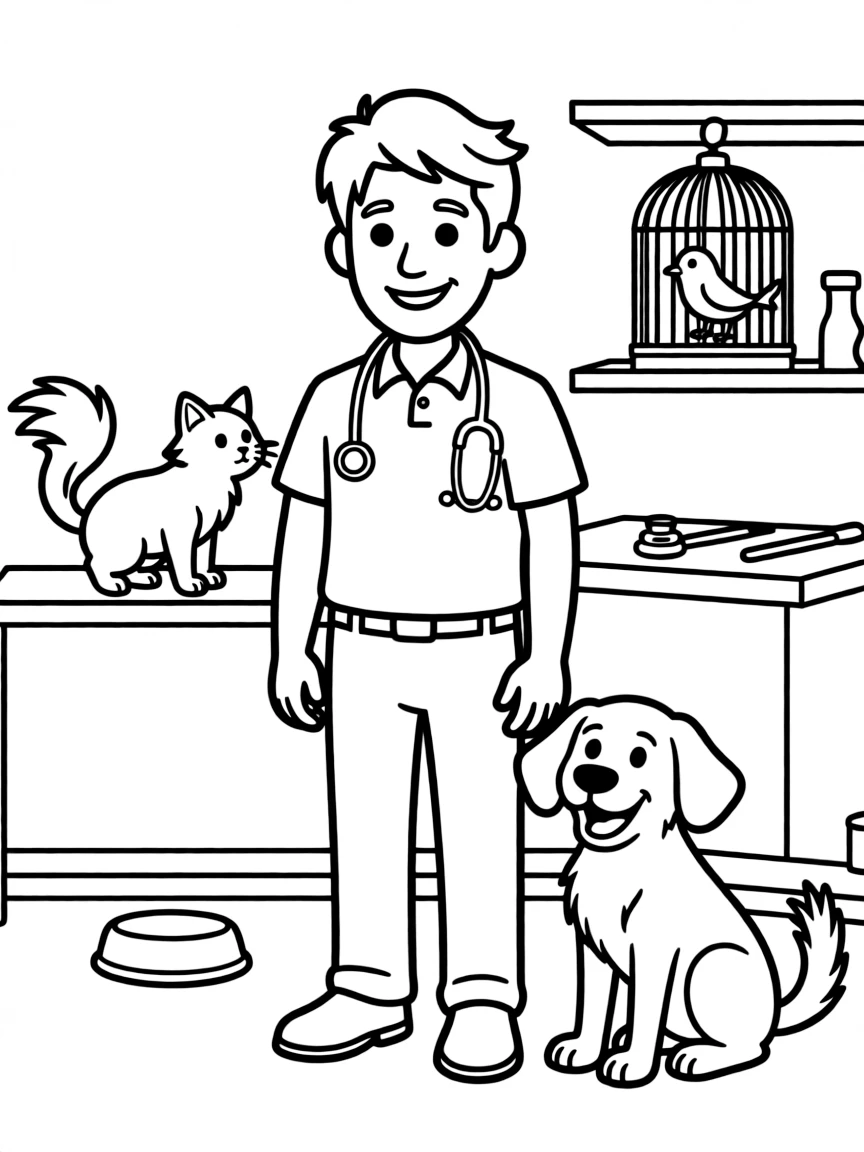 Ted Mullens with animals in his veterinary practice