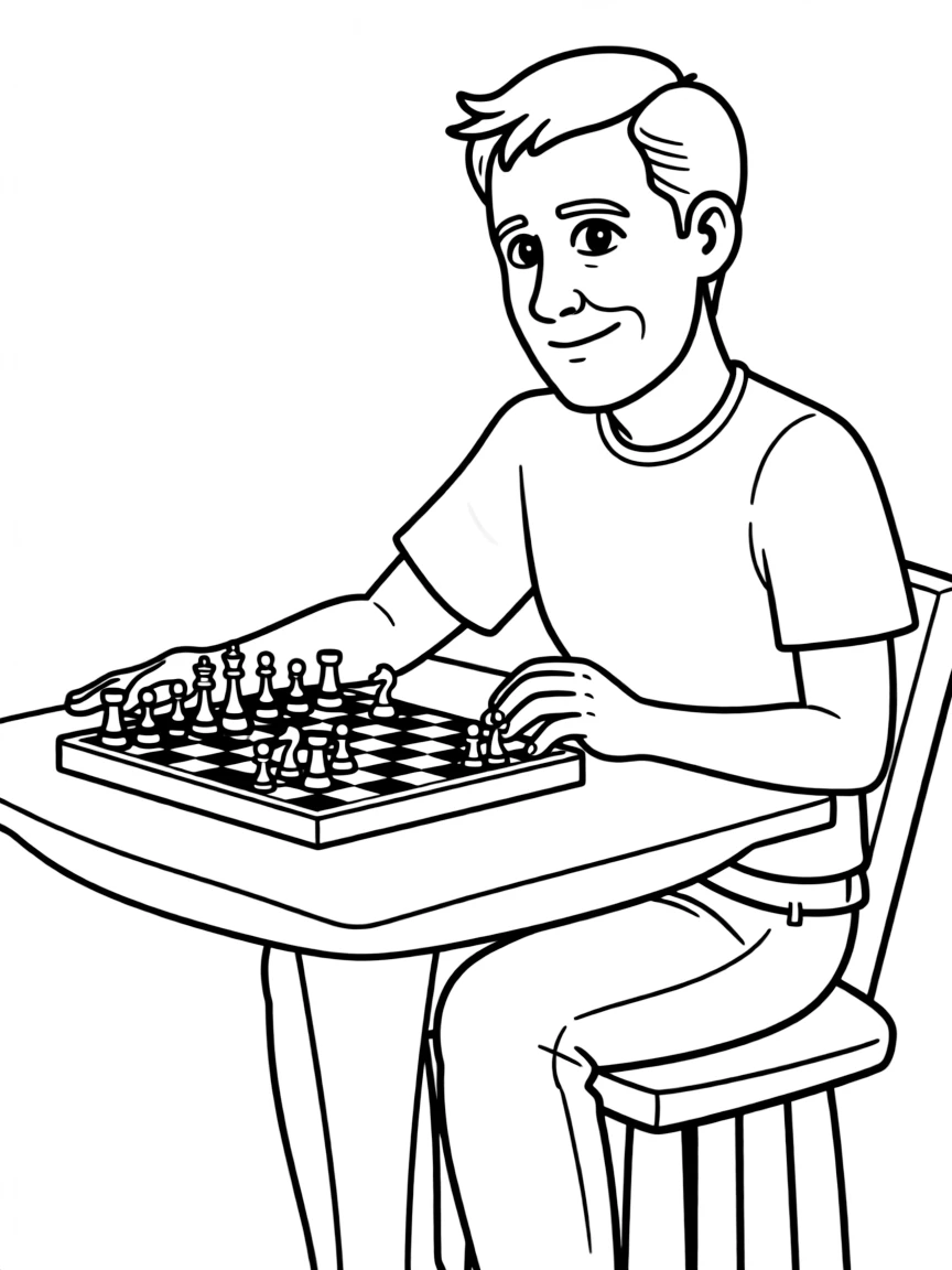 Coach Beard with his chess set and contemplative look