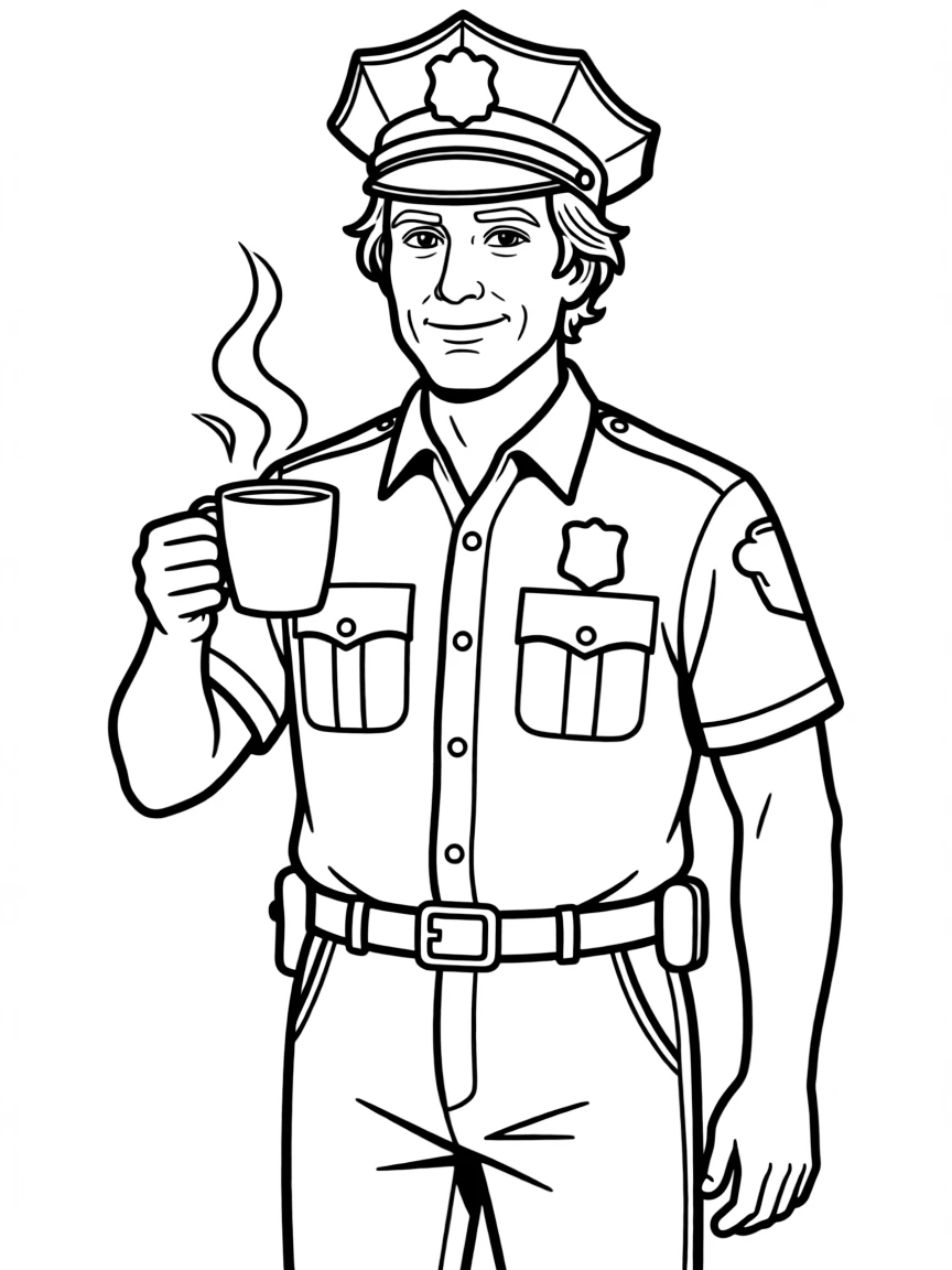 Jim Hopper in his police uniform with coffee