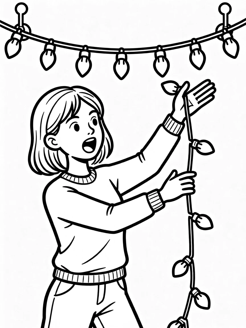 Joyce Byers with Christmas lights and frantic energy