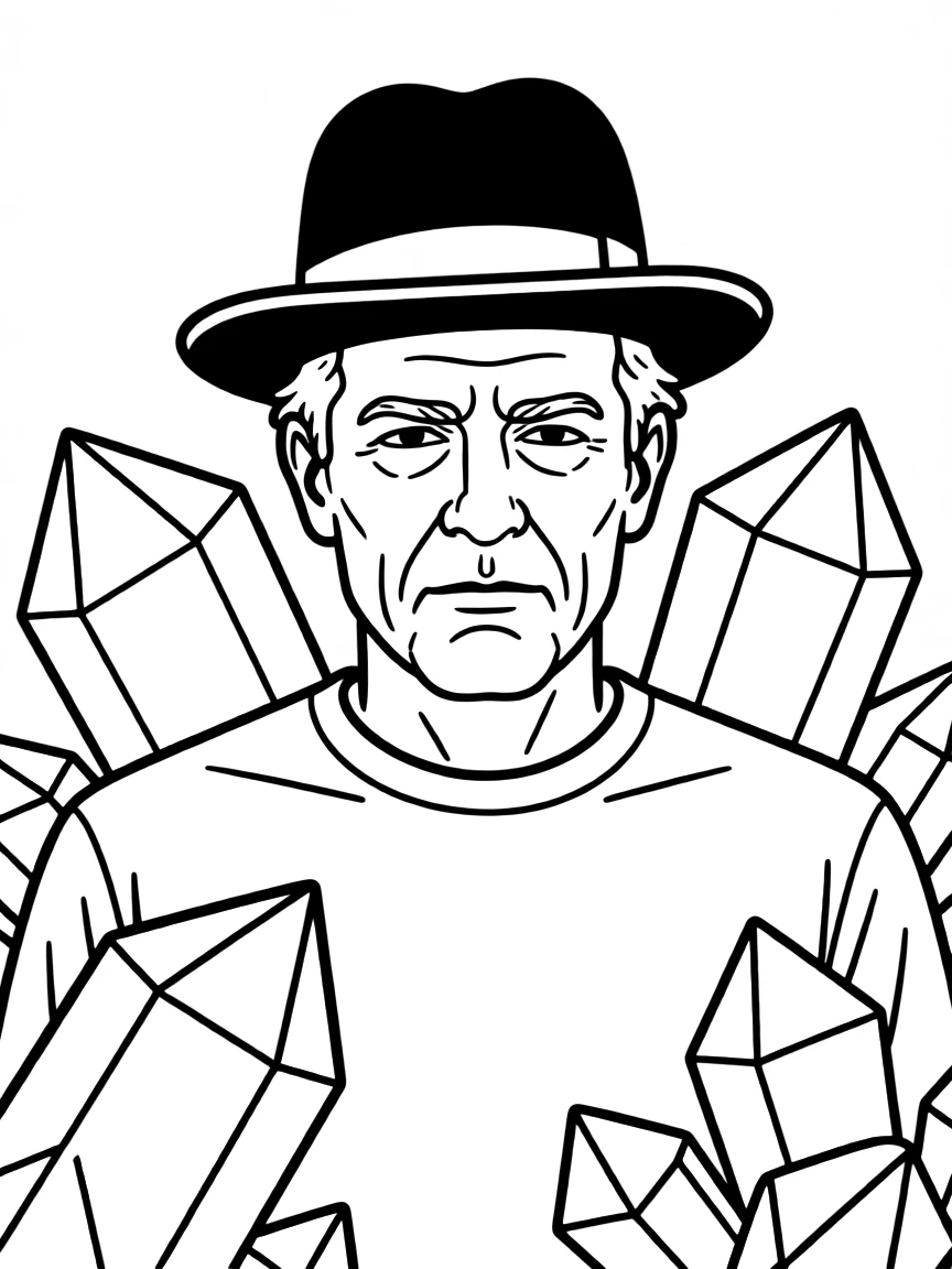 Walter White in his Heisenberg hat with blue crystals