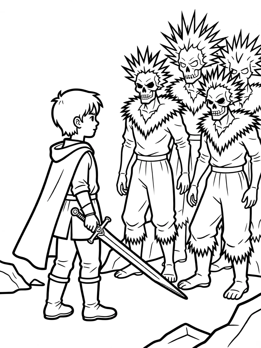 Jon Snow with Longclaw sword facing White Walkers