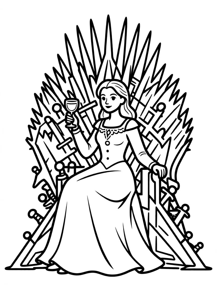 Cersei Lannister on the Iron Throne with wine glass