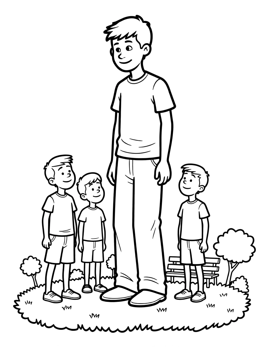 Greg Hirsch (Cousin Greg) awkwardly towering over others