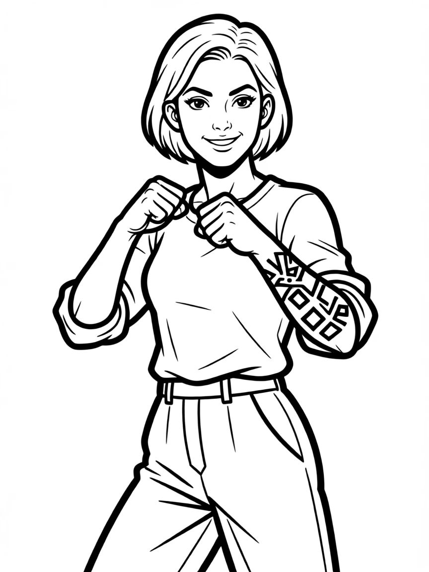Cara Dune in fighting stance with her rebel tattoo