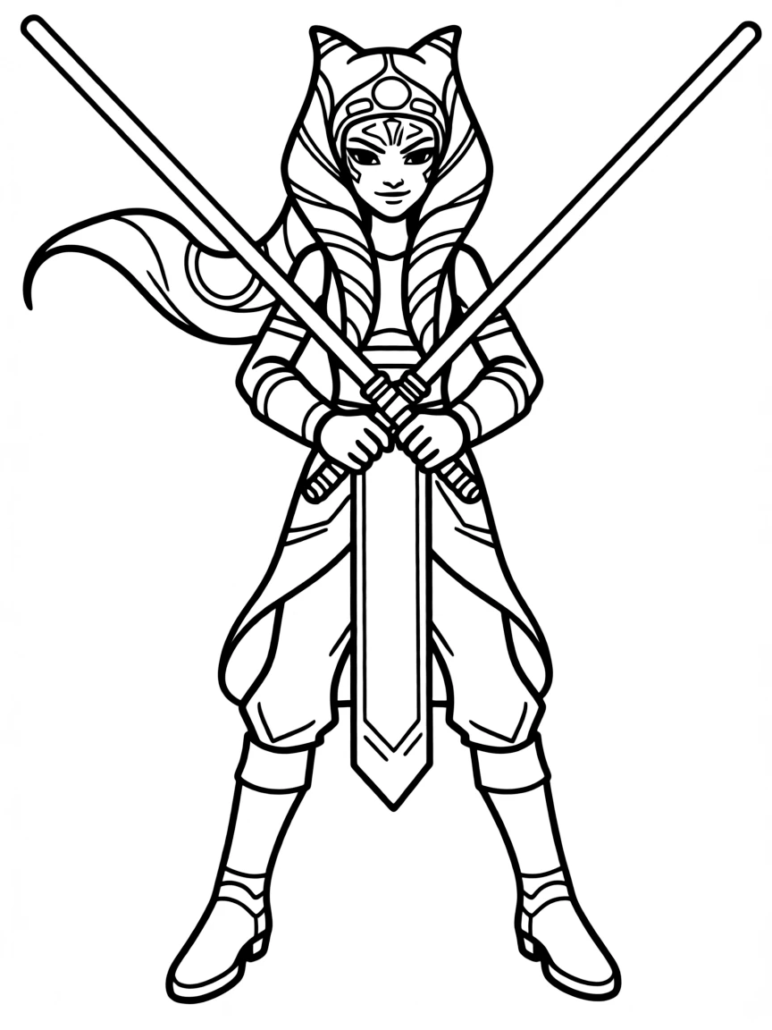 Ahsoka Tano with dual lightsabers in mature form