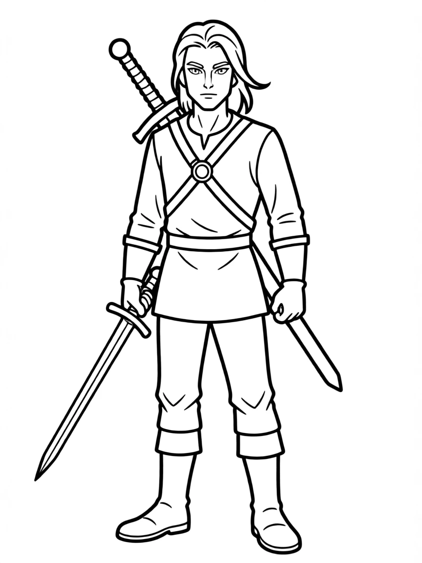 Geralt of Rivia with two swords and yellow eyes