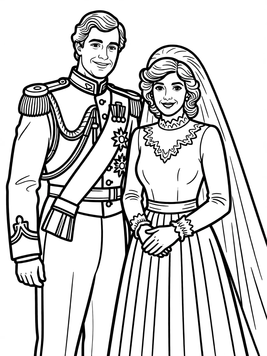 Charles and Diana with their royal wedding portrait pose