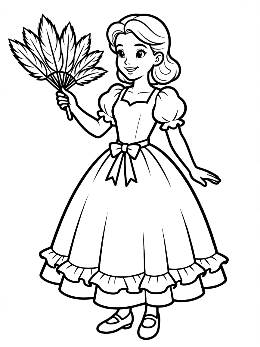 Penelope Featherington in her bright yellow dress with feather fan