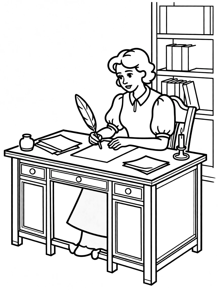 Lady Whistledown (revealed as Penelope) writing her scandal sheet