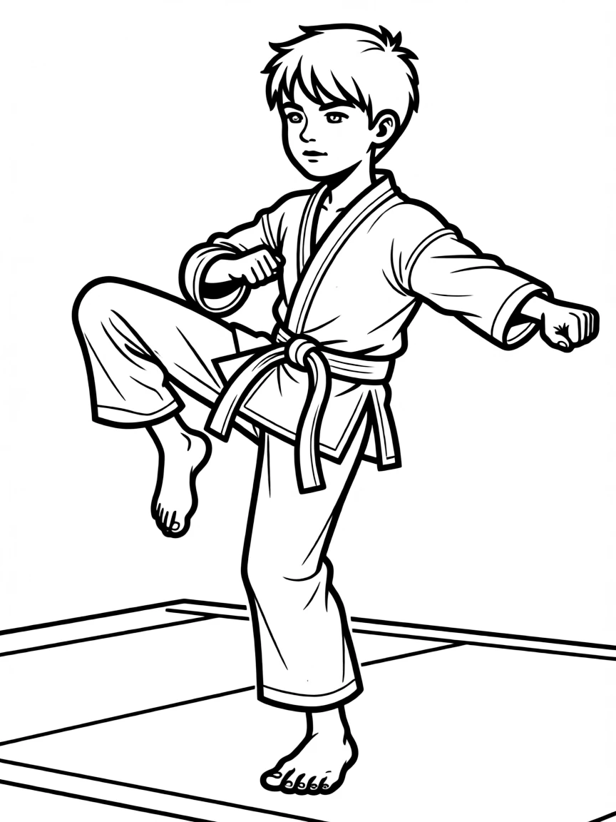 Miguel in mid-karate tournament fight