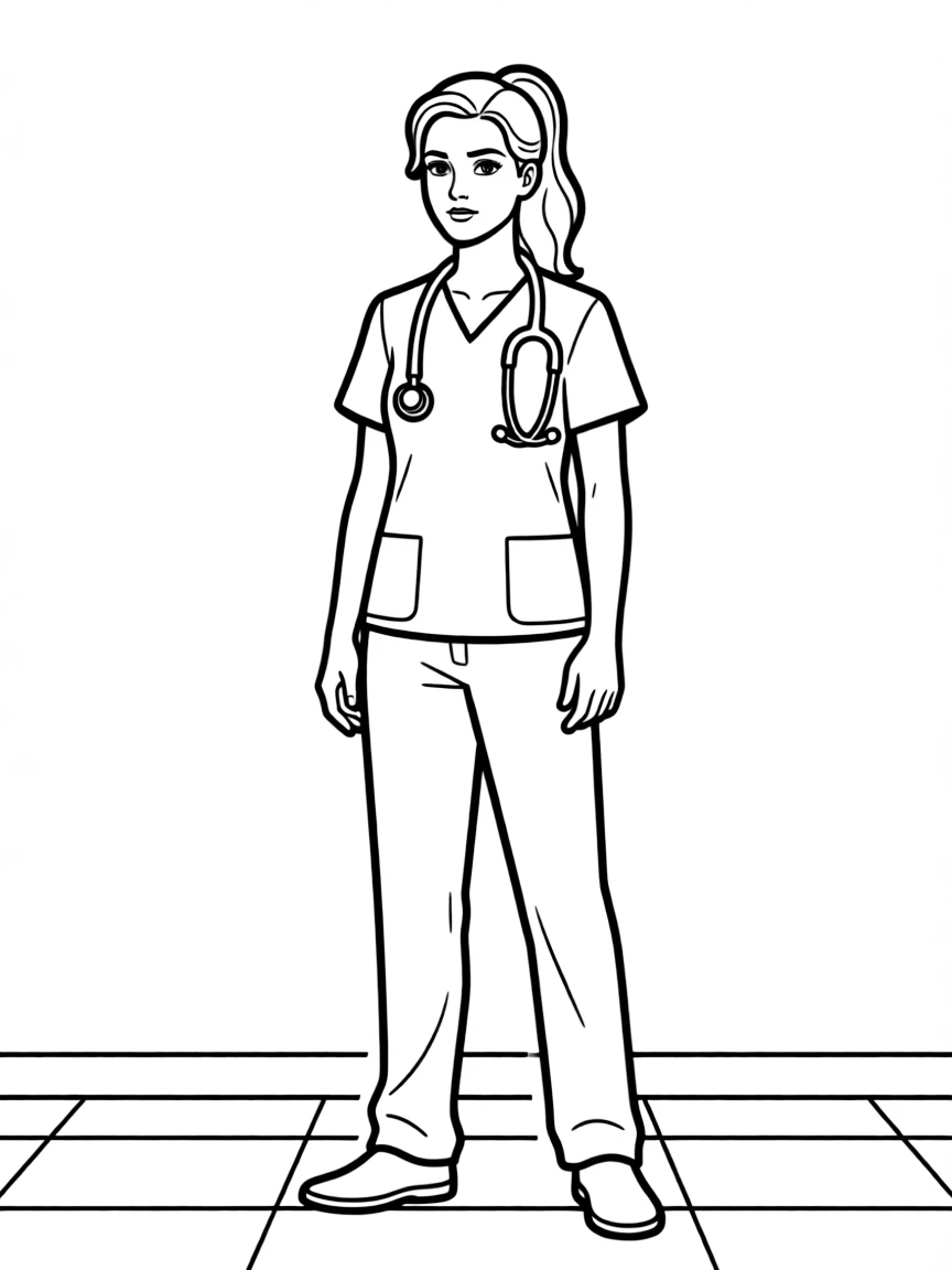 Meredith Grey in scrubs with stethoscope and determined expression