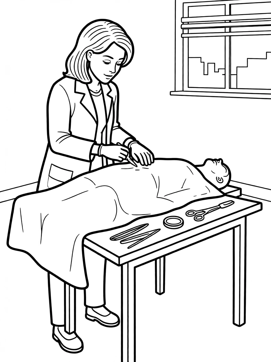 Dana Scully performing an autopsy with scientific precision