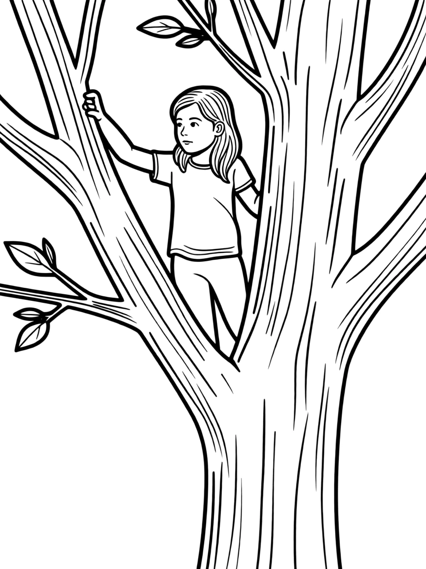 Kate Austen climbing a tree to get perspective