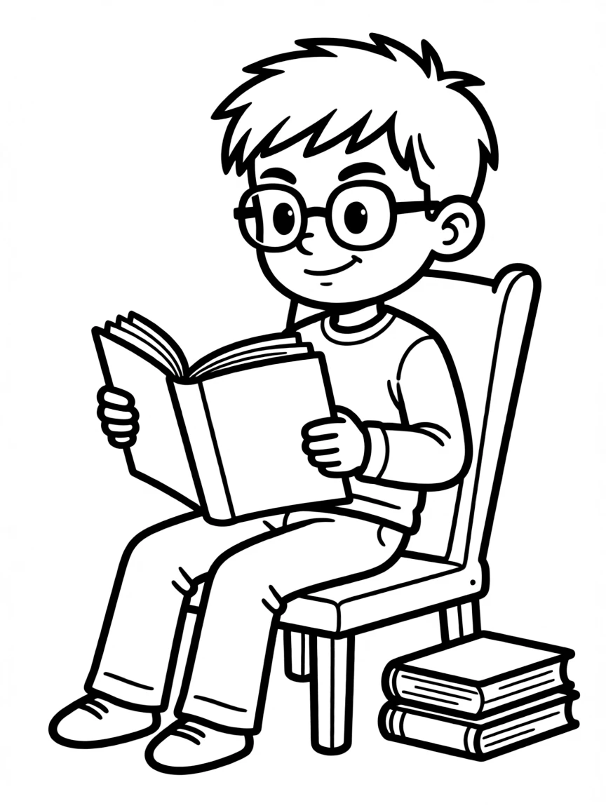 Sawyer reading with glasses and sarcastic expression