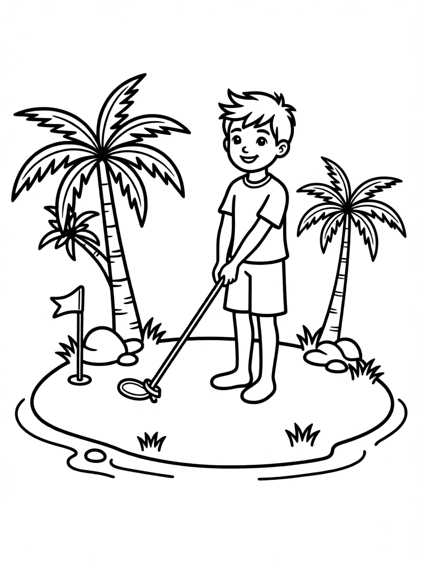 Hurley playing golf on the island with makeshift club