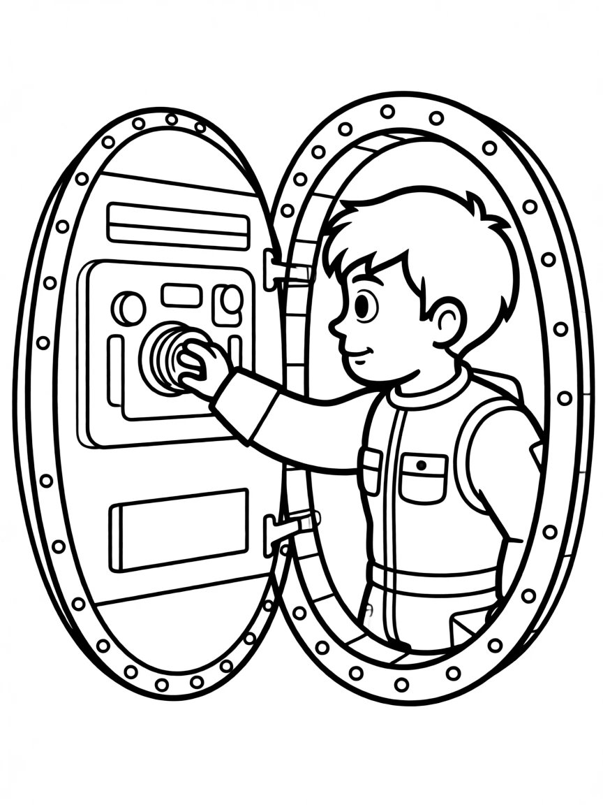 Desmond in the hatch pushing the button