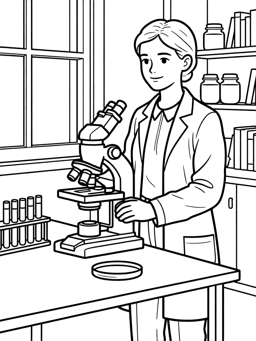 Molly Hooper in the lab with microscope