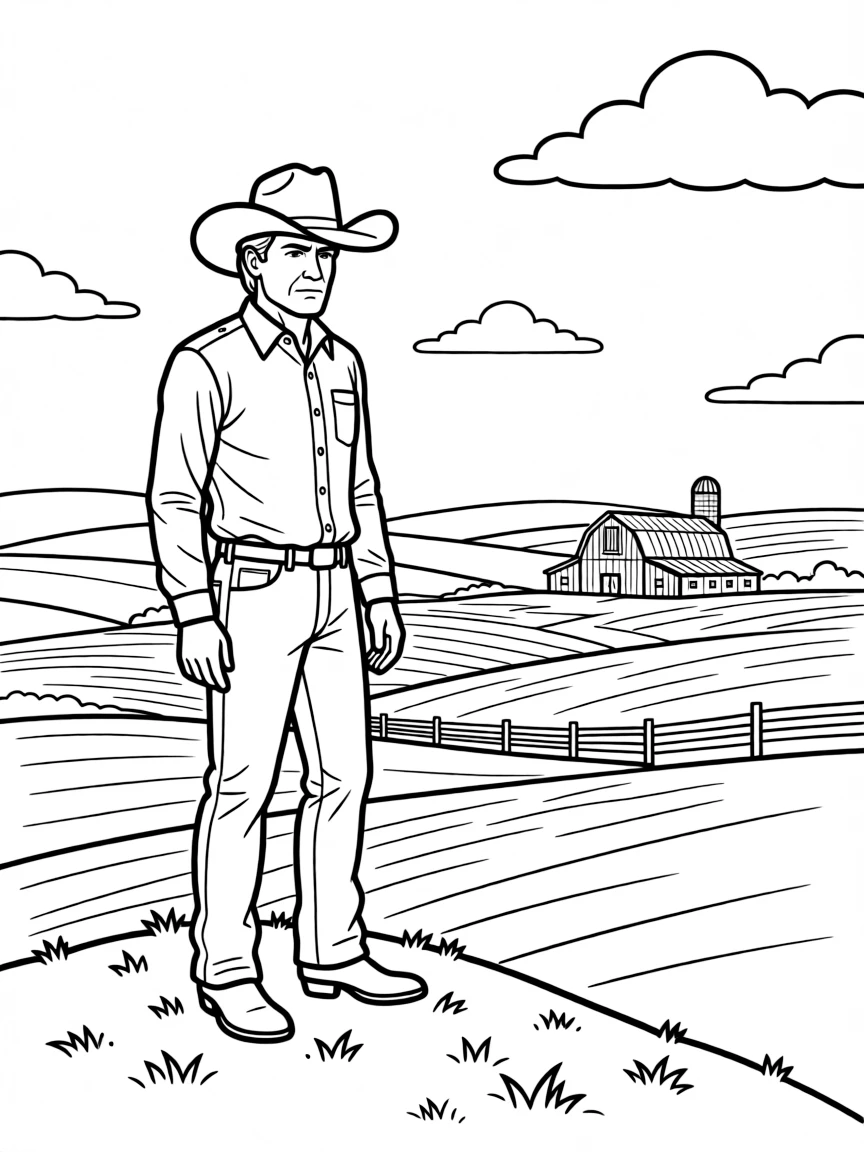 John Dutton overlooking his ranch with stern expression