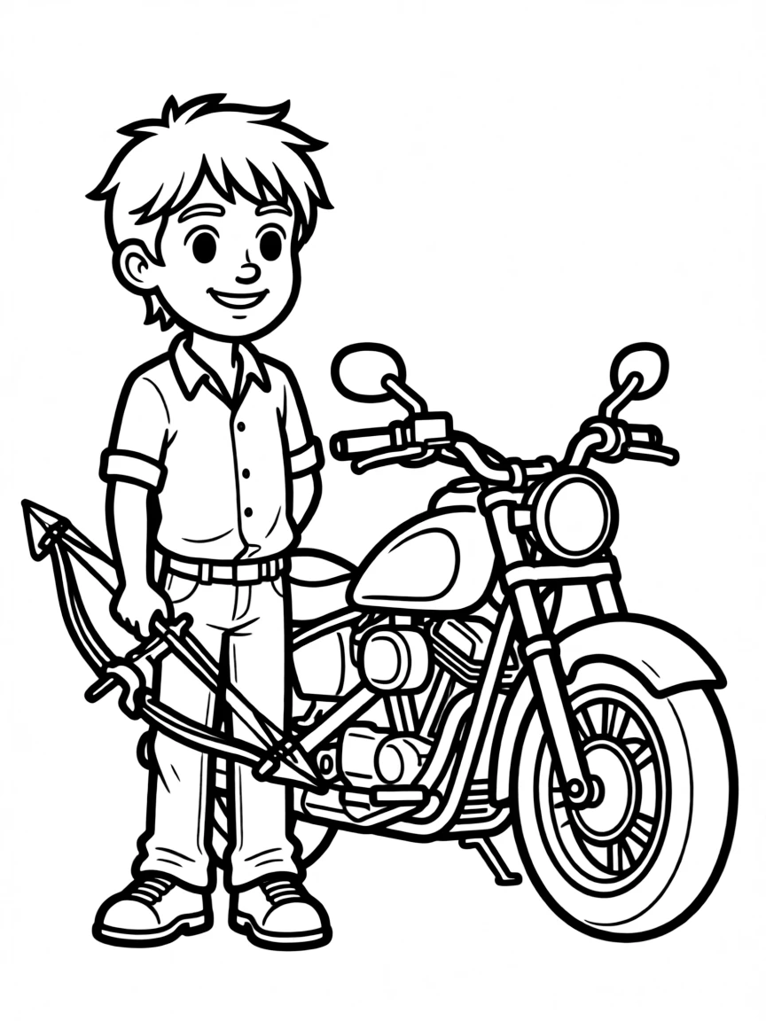 Daryl Dixon with his crossbow and motorcycle