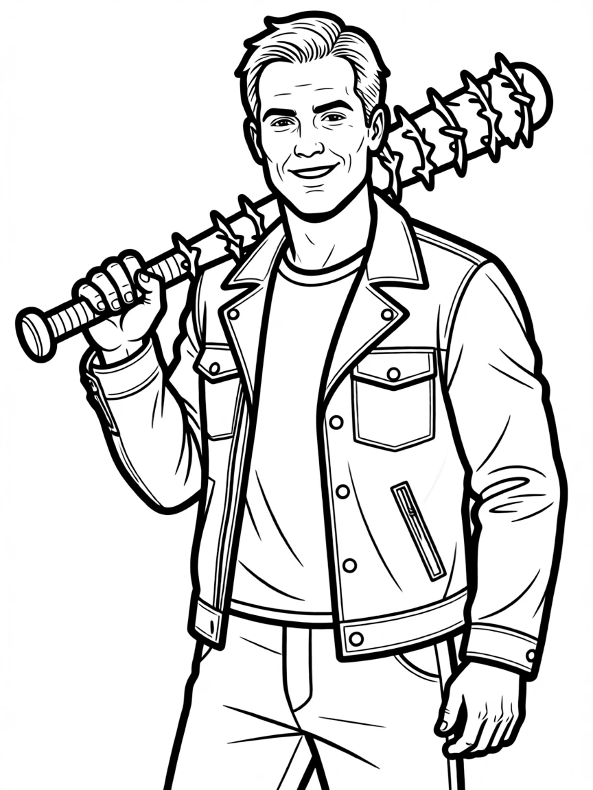 Negan with Lucille (barbed wire bat) and leather jacket