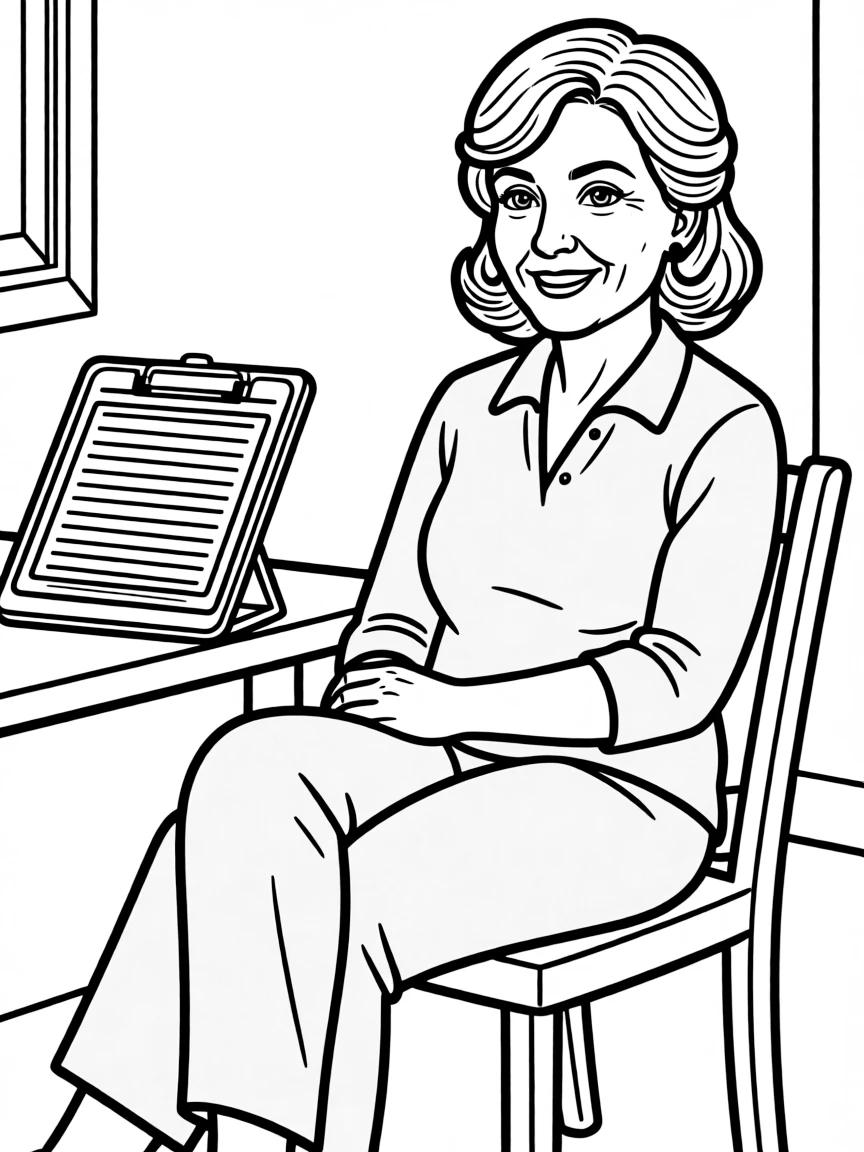 Jean Milburn with her professional therapist notepad