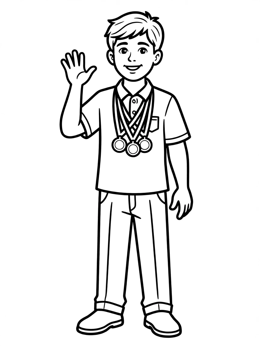 Jackson as the school's head boy with swimming medals