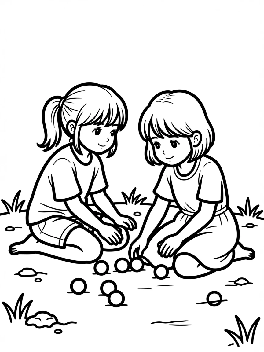 Ji-yeong and Sae-byeok playing marbles in their emotional scene