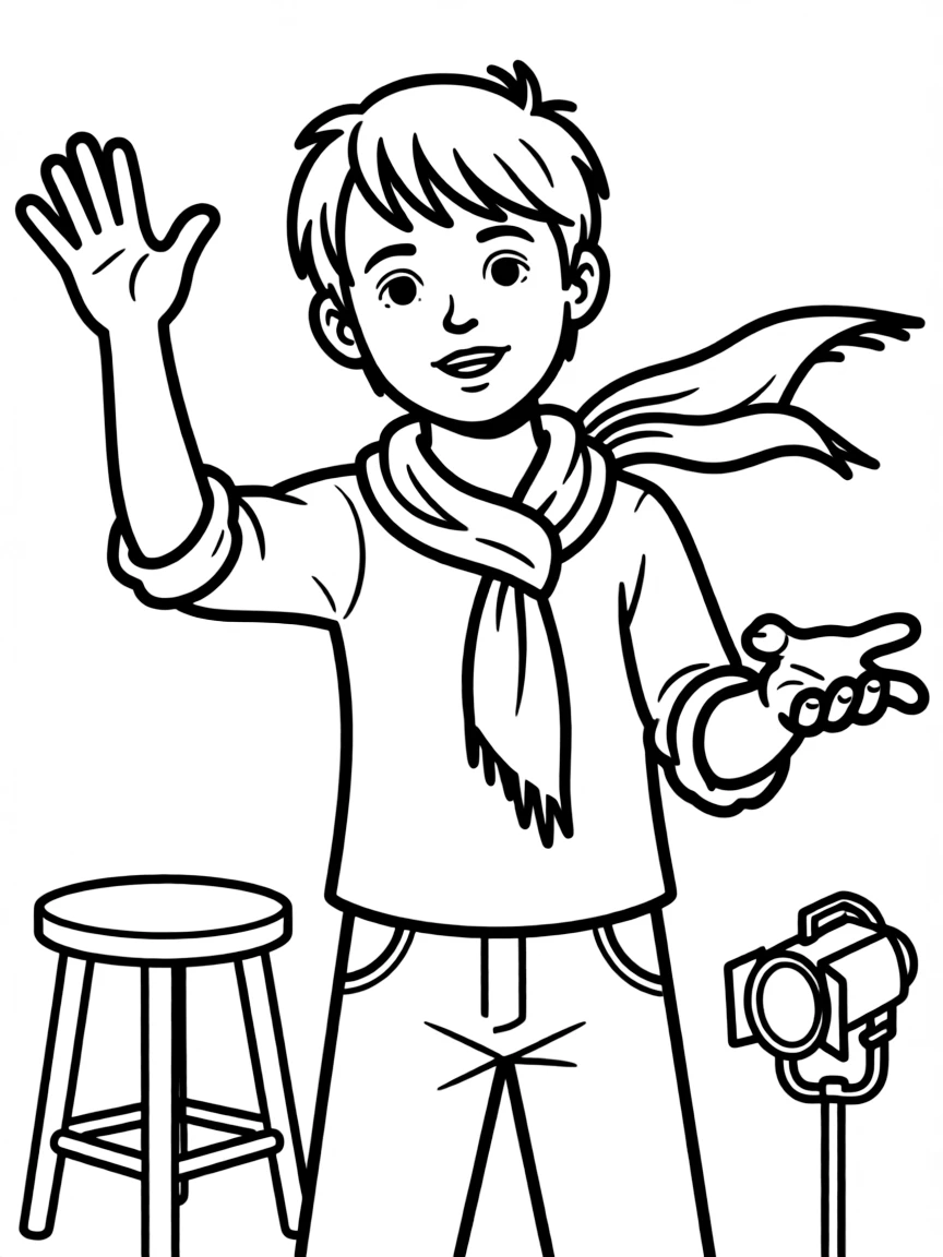 Oliver with his director's scarf and theatrical gestures