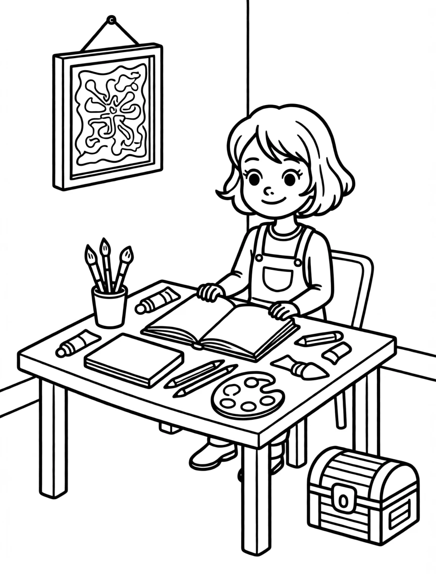 Mabel with her artistic materials and mysterious past