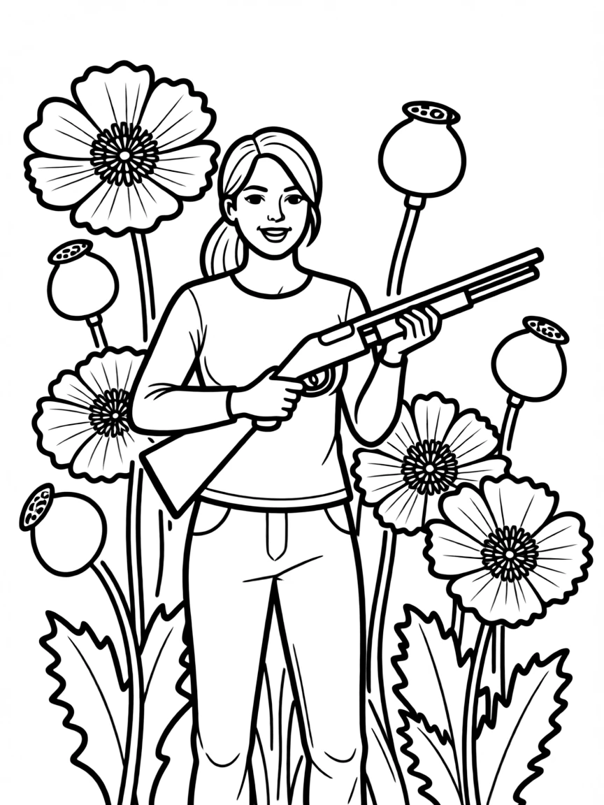 Darlene Snell with her shotgun and opium poppies