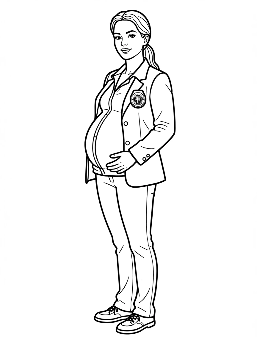 Agent Maya Miller with her pregnant belly and FBI badge