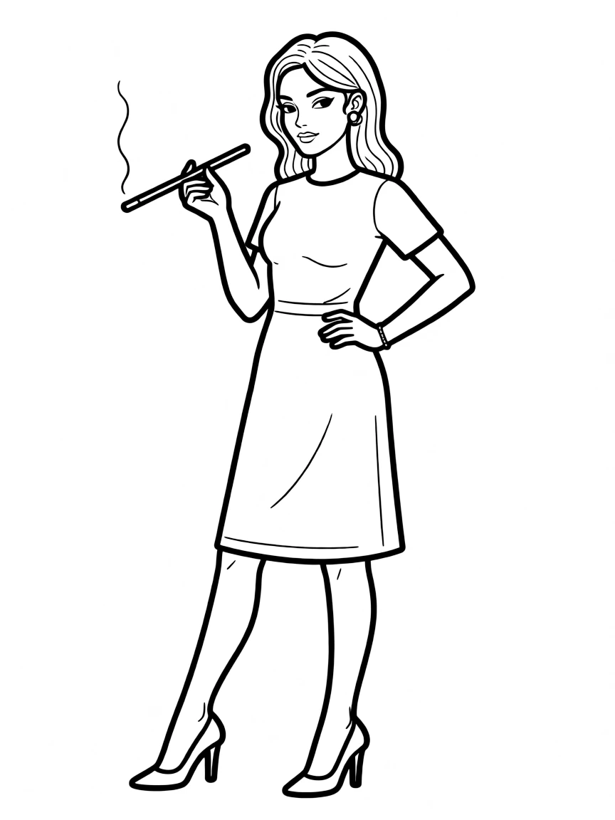 Sylvie smoking elegantly with fashion industry disdain