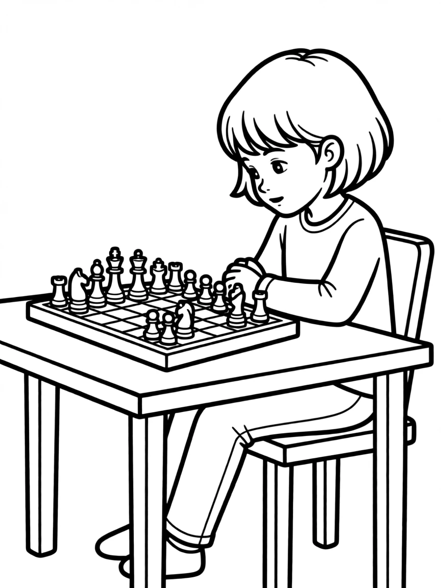 Beth Harmon studying a chess board with intense focus