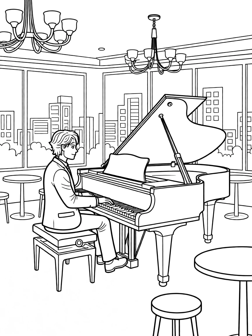 Lucifer Morningstar at his piano in Lux nightclub