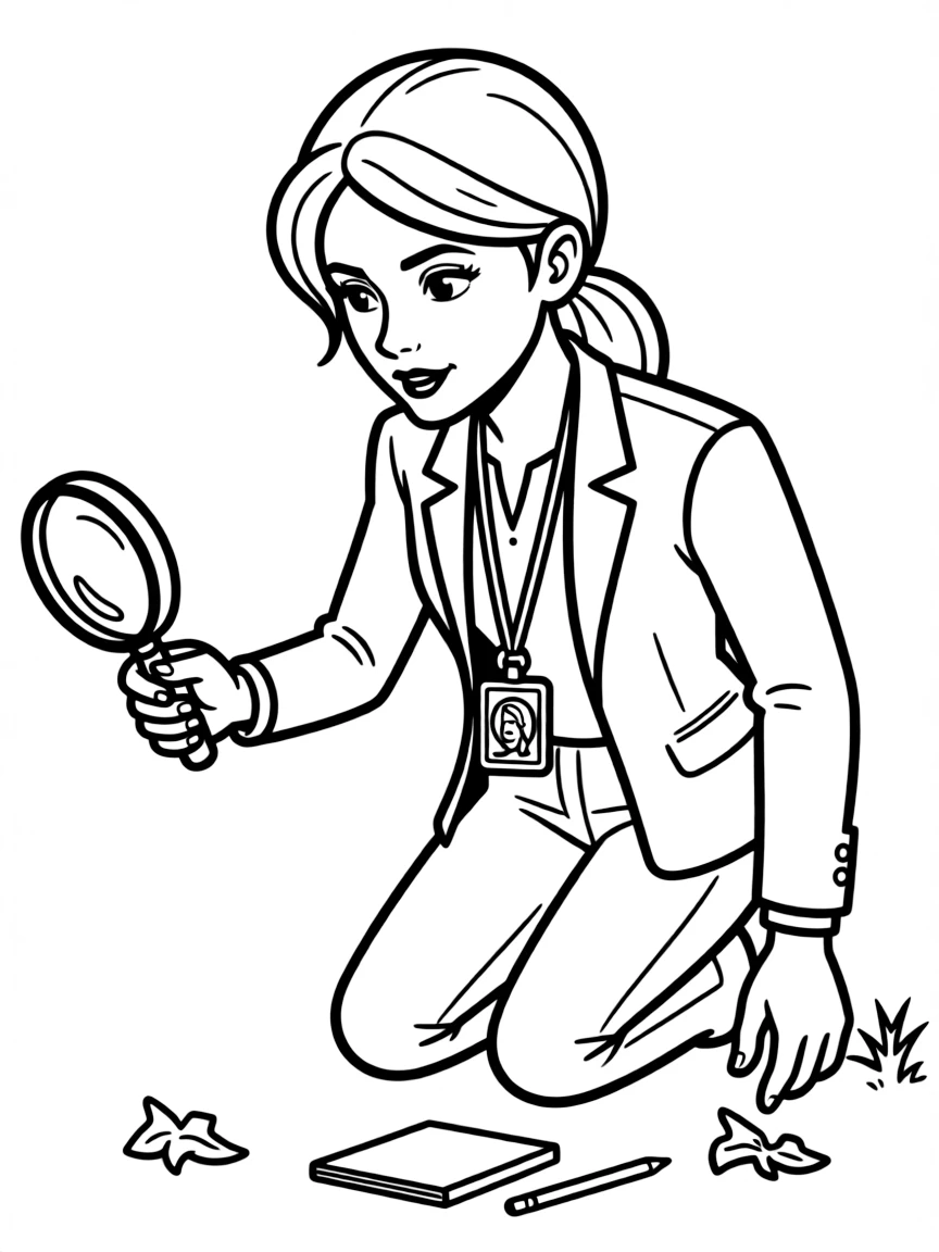 Detective Chloe Decker with her badge investigating