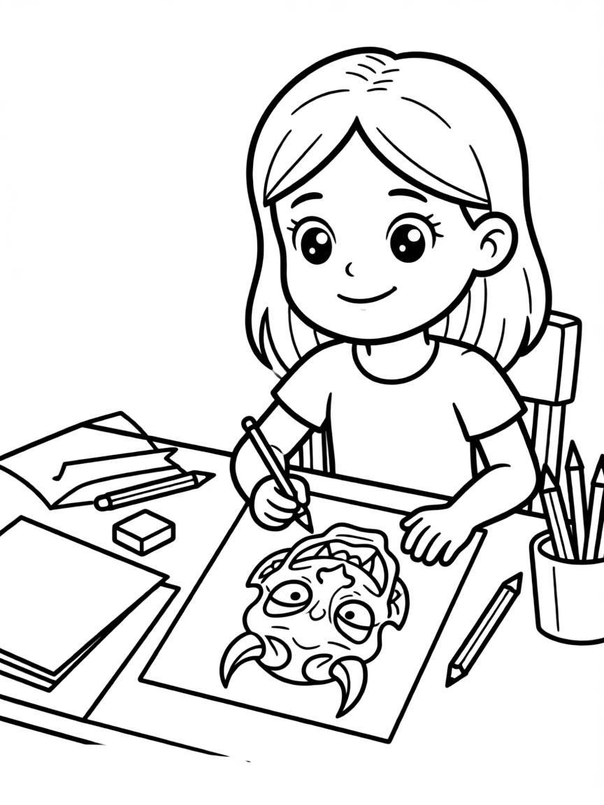 Trixie drawing pictures of Maze's demon face