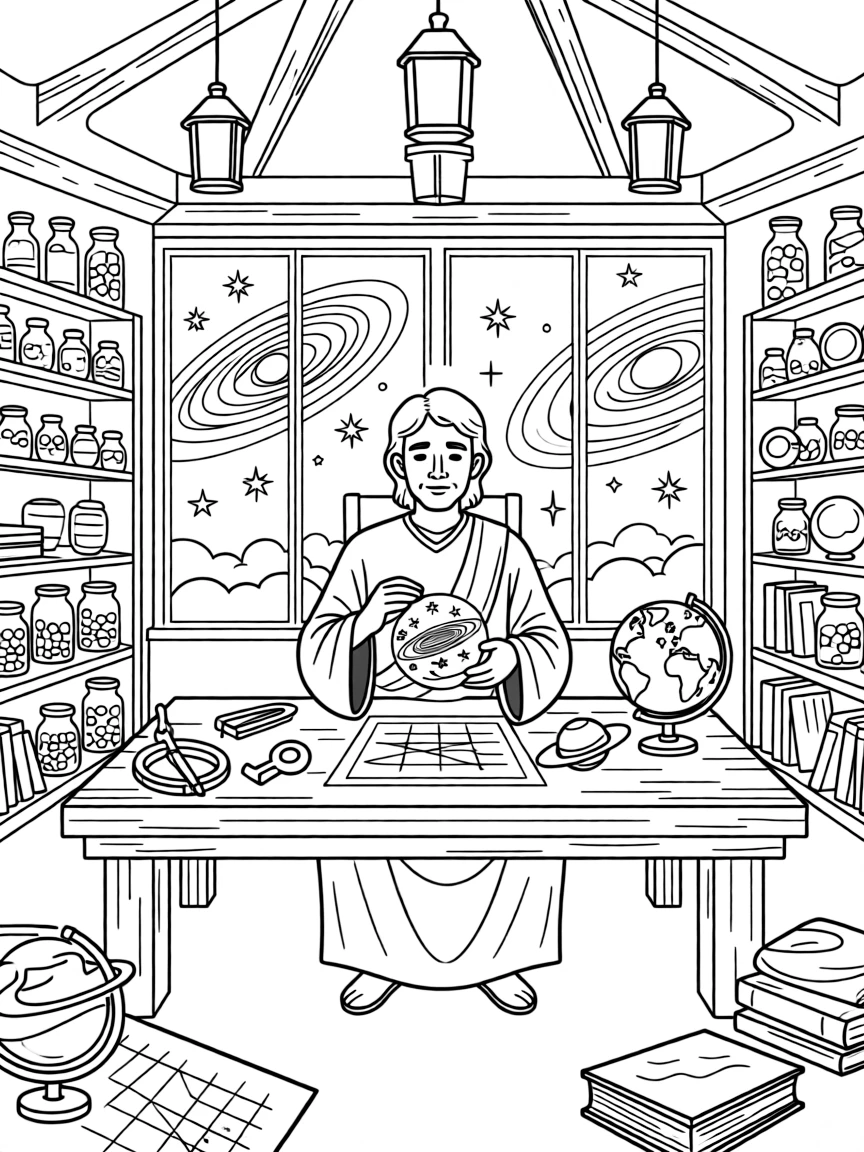 God in his mysterious workshop creating universes