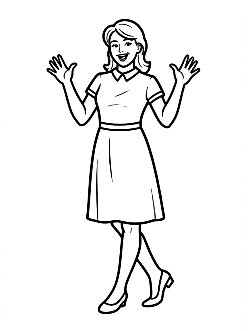 Rebecca Bunch in mid-musical number with jazz hands